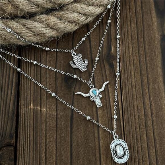 Layered Western Olivia Necklaces Turquoise Boots Pendant Necklace Wester Jewelry - Picture 5 of 7